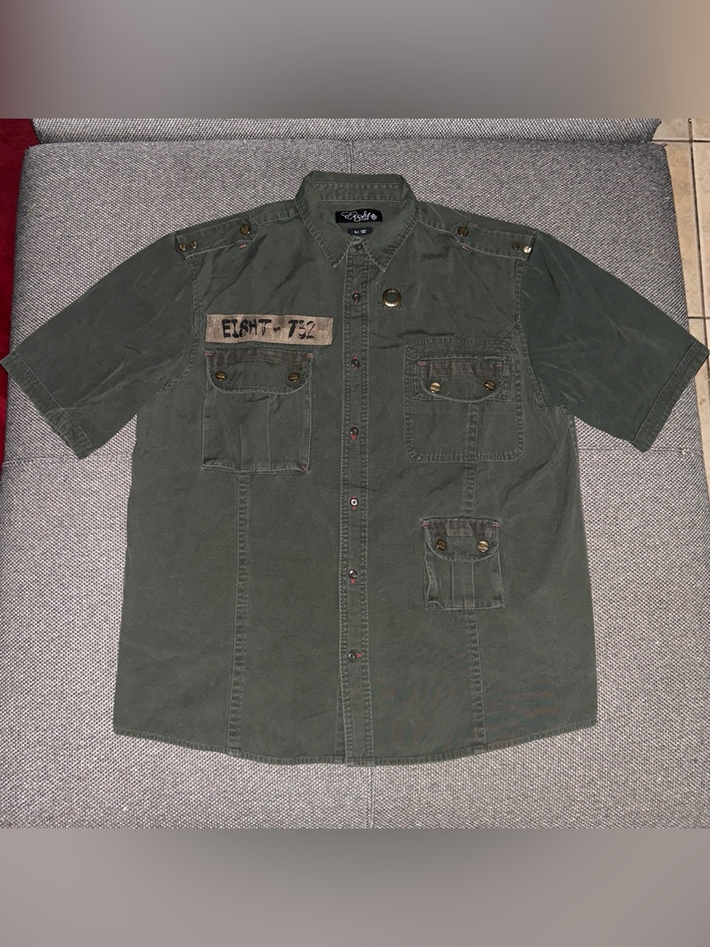 Rare Y2K Eight732 Young Jeezy Olive Green Military-Style Utility Shirt